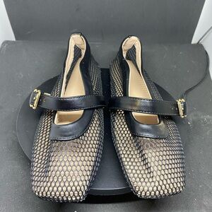 Chic Black Mesh Women's Mary Jane Flats Size EU 36 / US 5.5/6